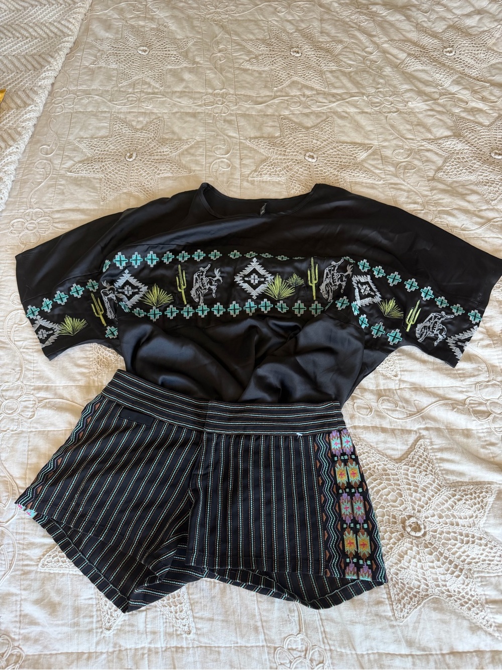 Black Embroidered Women's Skort with Southwestern Motif